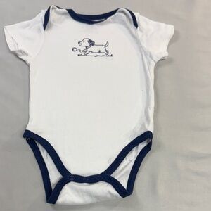 Little Me - Short sleeve White and Navy Bodysuit onesie/top with dog design